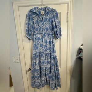 Chic Blue and White Floral Maxi Dress